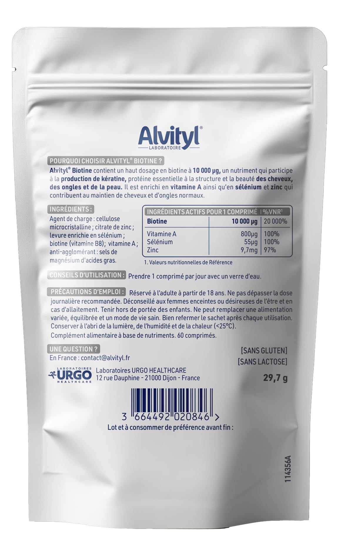 alvityl-biotine-10000-g-zinc-s-l-nium-vitamine-a-peau-ongles-cheveux-60-comprim- image 2